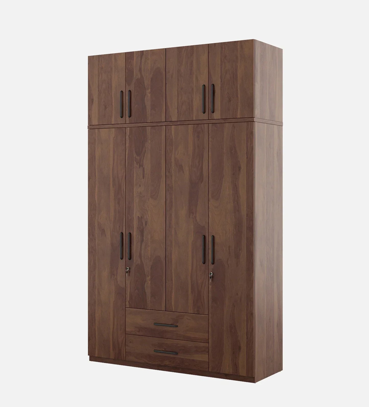 Solid Wood 4 Door Wardrobe With Loft In Sheesham Finish With Locker & Drawer