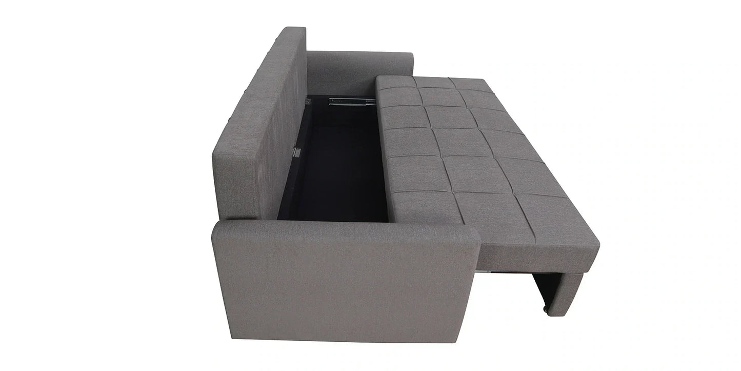 Fabric Pull Out Sofa Cum Bed In Sandy Brown Colour With Storage