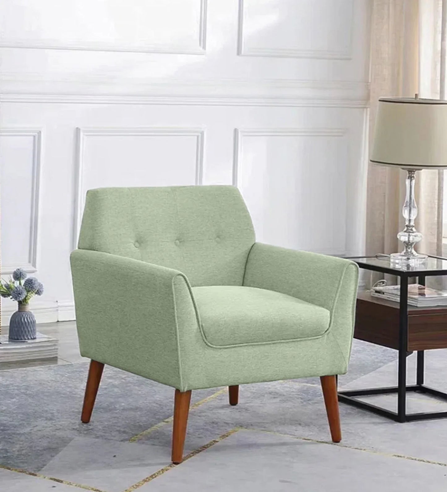 Fabric Lounge Chair in Light Green Colour