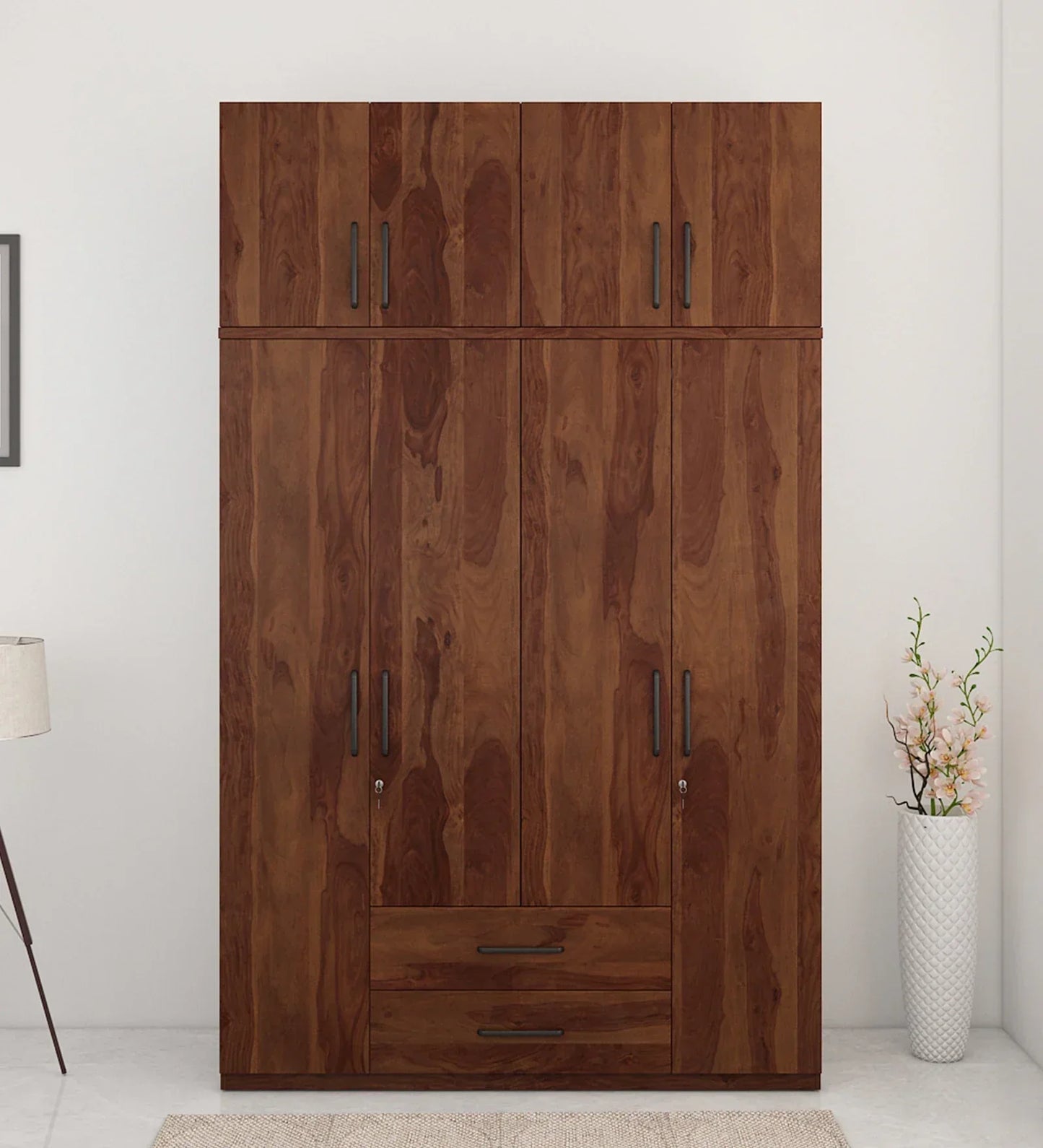 Solid Wood 4 Door Wardrobe With Loft In Sheesham Finish With Locker & Drawer