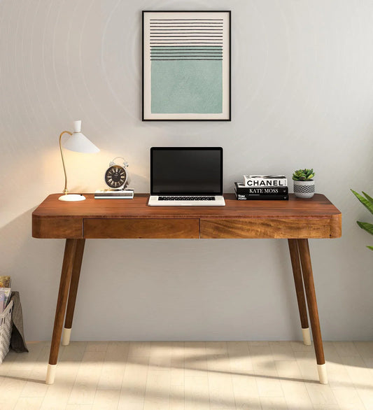 Solid Wood Writing Table In Rustic Teak Finish
