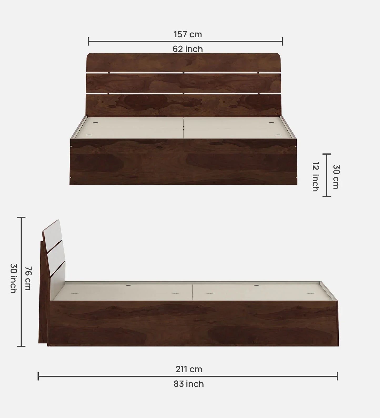 Queen Bed In Sheesham Finish With Box Storage