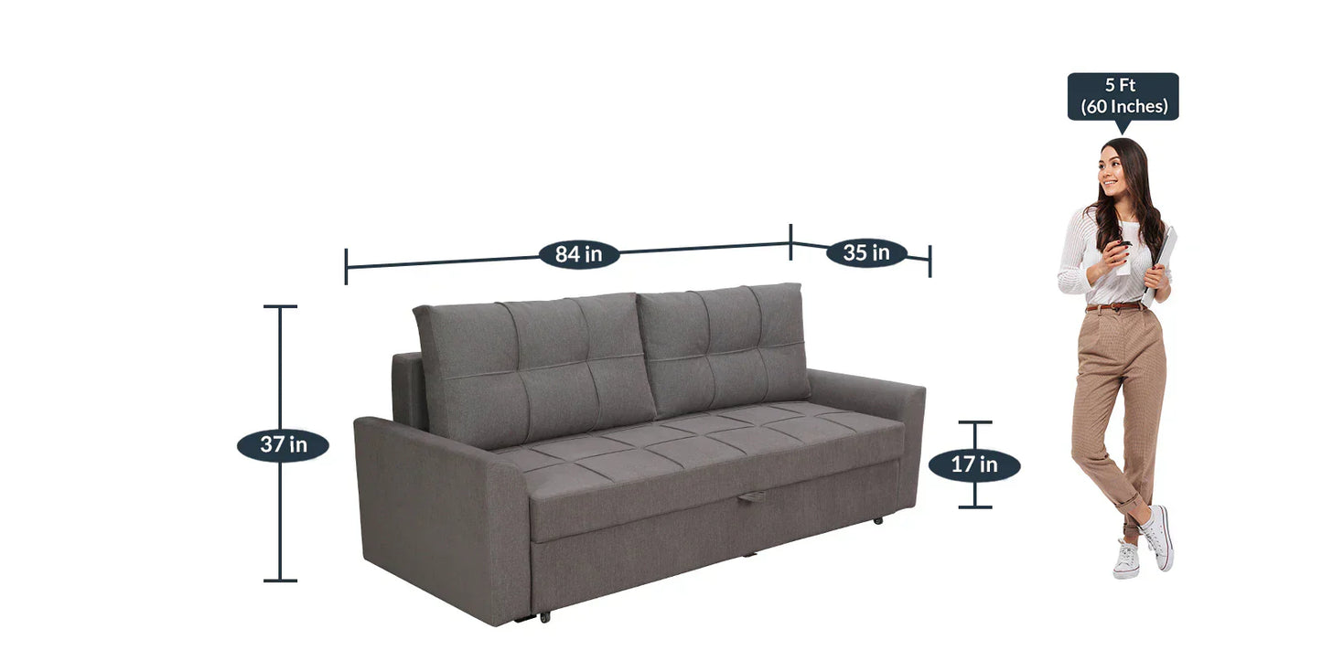 Fabric Pull Out Sofa Cum Bed In Sandy Brown Colour With Storage