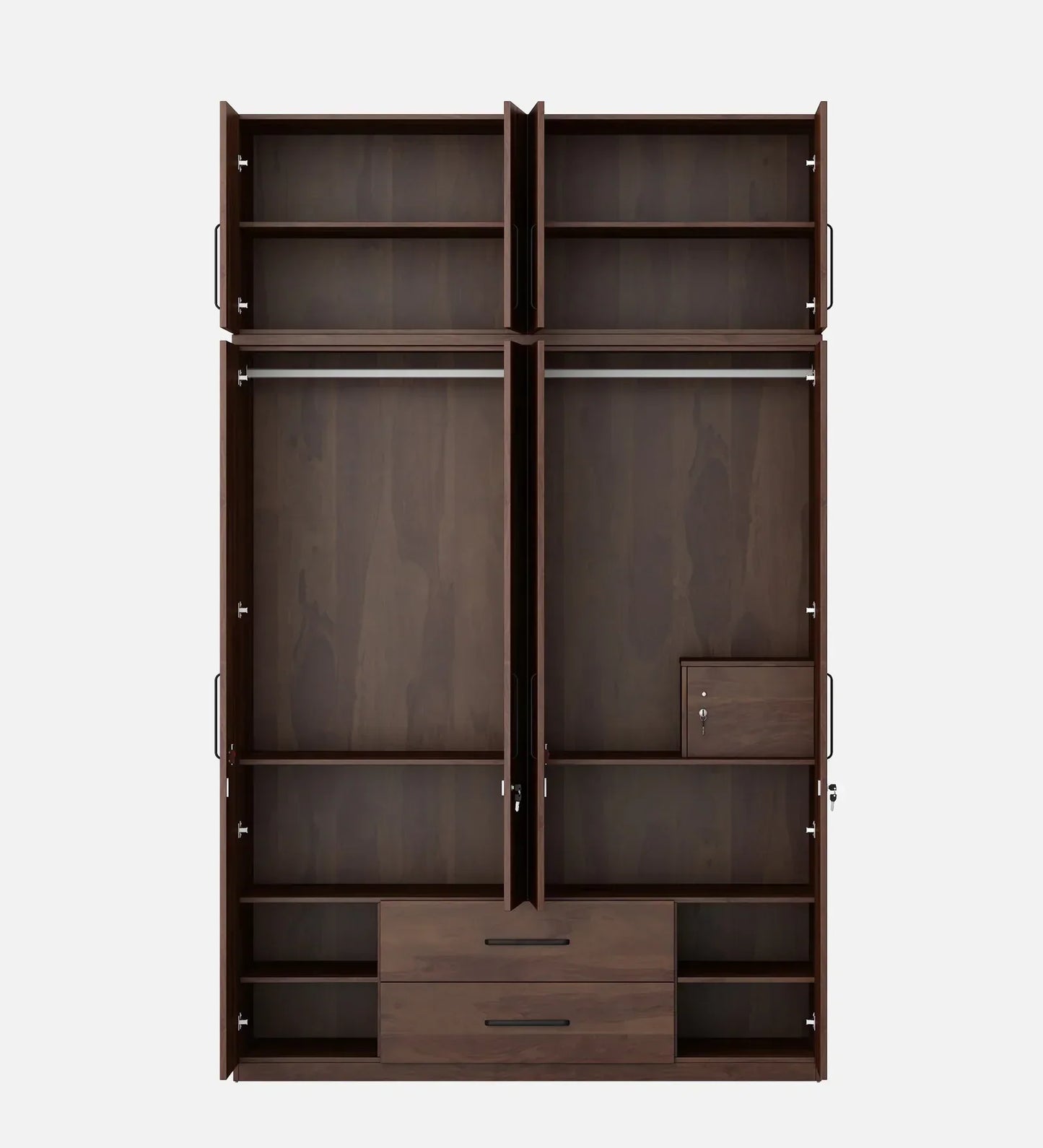 Solid Wood 4 Door Wardrobe With Loft In Sheesham Finish With Locker & Drawer
