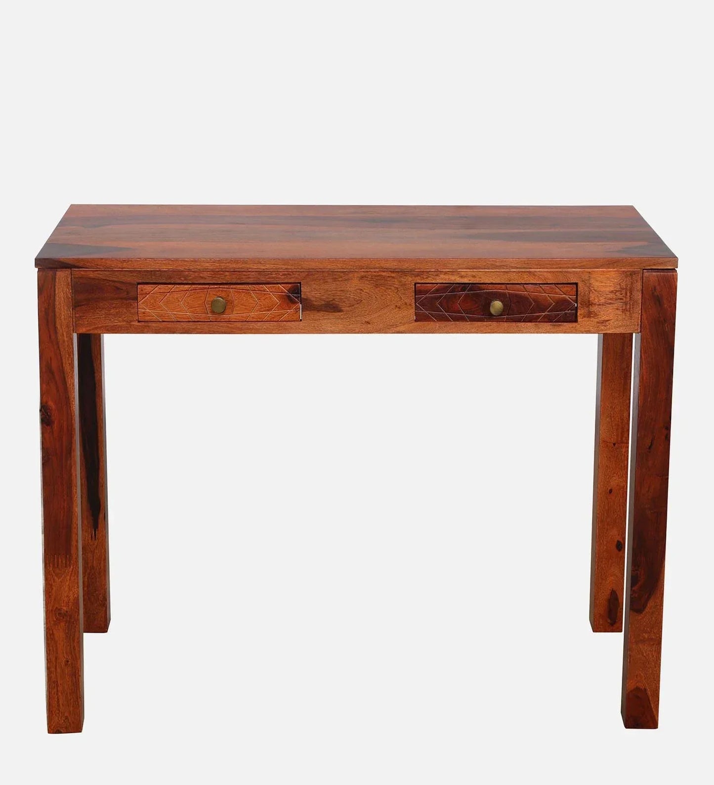 Sheesham Wood Writing Table in Scratch Resistant Honey Oak Finish With Drawers