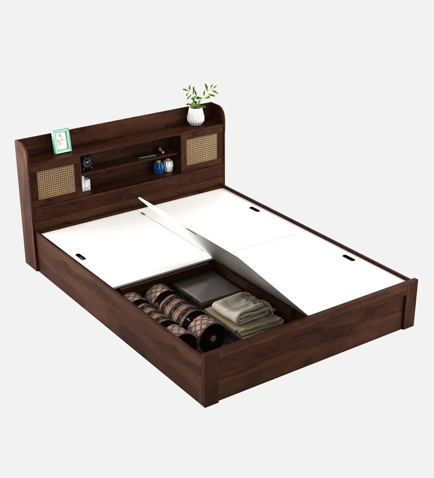 Queen Size Bed in Sheesham Melamine Finish with Box Storage