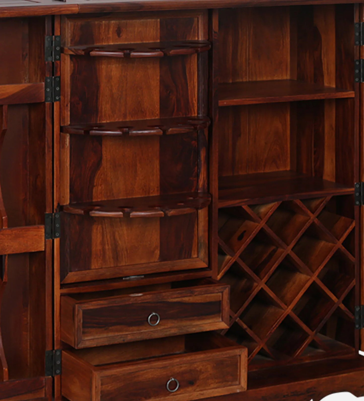 Sheesham Wood Bar Cabinet In Honey Oak Finish